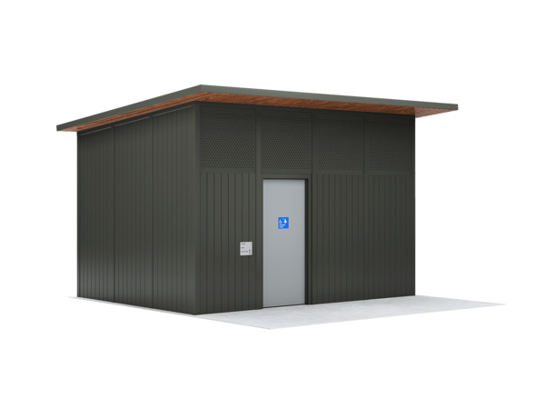 Changing Places 1C in monument with wood-look aluminium overhang