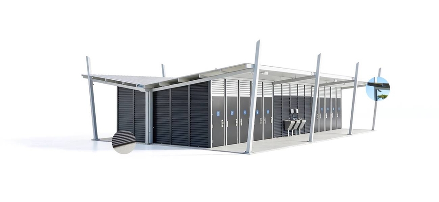 School-ready toilet building exterior