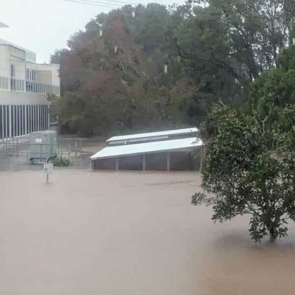 Floodwater around the Taree prefabricated building