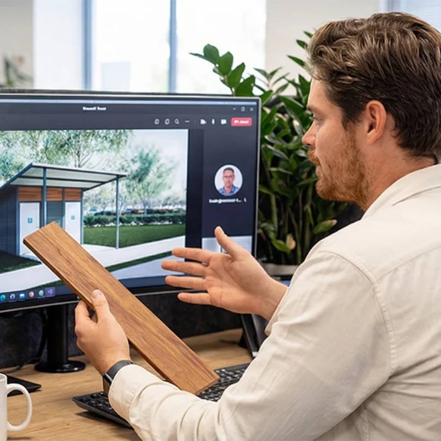 Nick showing a wooden plank during a video call
