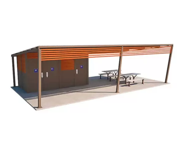 Atlantis 3 Shelter Toilet Building with Gully and Cedar colour scheme