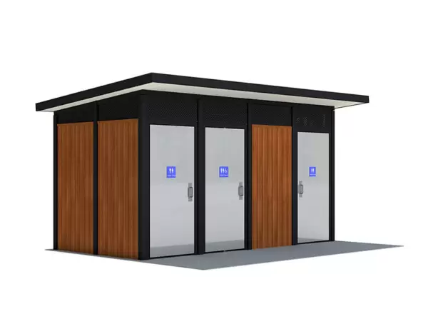 Purpose built INCUBE restroom buildings for modern towns and city streets.